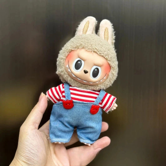 kawaiies-softtoys-plushies-kawaii-plush-Handmade Labubu Denim Dungaree Outfits Accessories Stripe Red