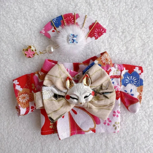 kawaiies-softtoys-plushies-kawaii-plush-Handmade Labubu Japanese Kitsune Kimono Fan Outfit Accessories
