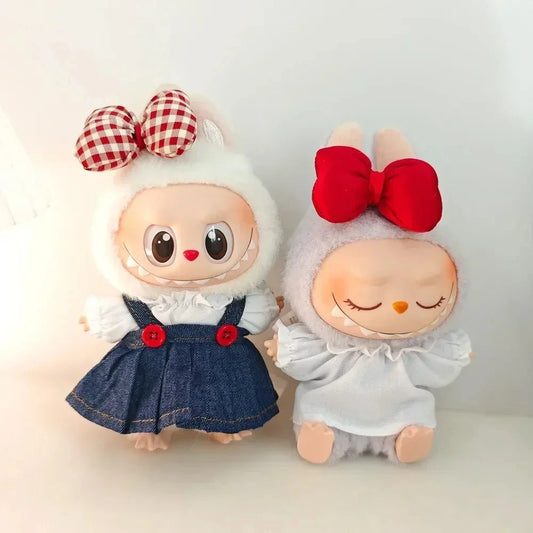 kawaiies-softtoys-plushies-kawaii-plush-Handmade Red Bow Denim Dress Labubu Outfit Accessories