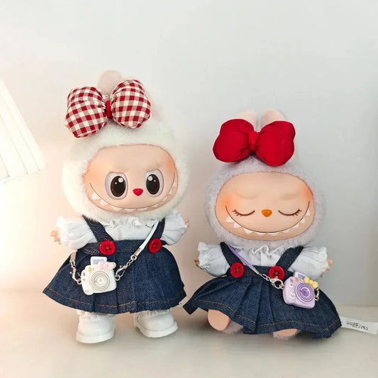 kawaiies-softtoys-plushies-kawaii-plush-Handmade Red Bow Denim Dress Labubu Outfit Accessories