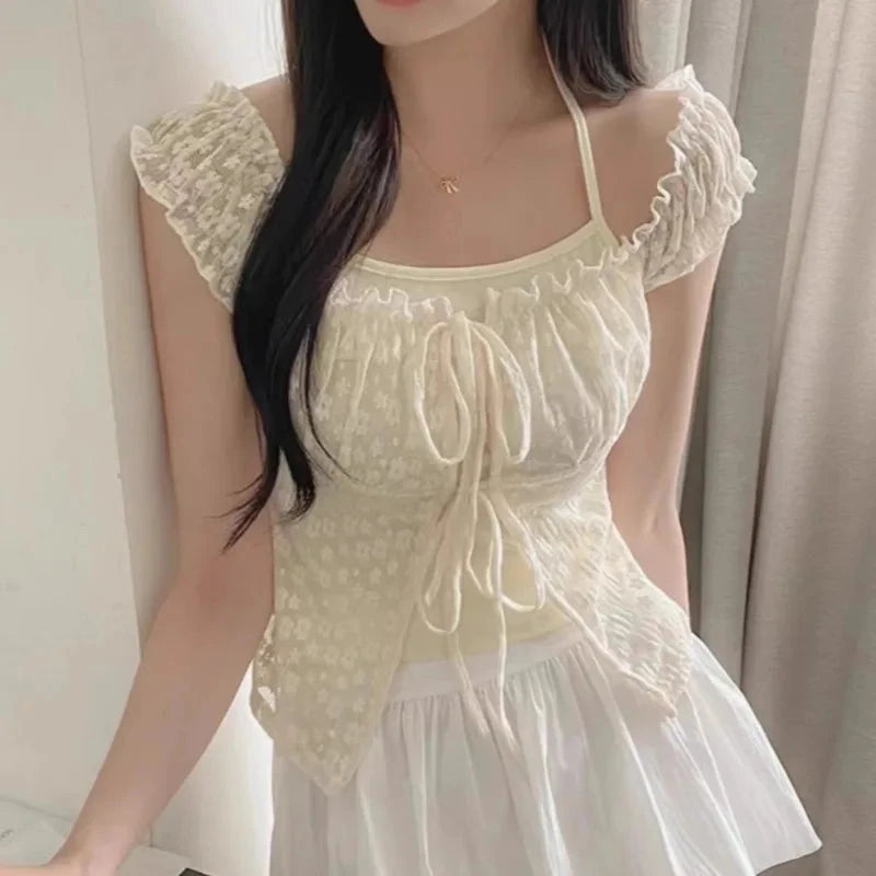 kawaiies-softtoys-plushies-kawaii-plush-Harajuku Angelcore Lace White Cream Floral Blouse Apparel