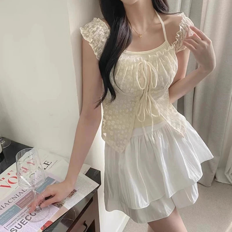 kawaiies-softtoys-plushies-kawaii-plush-Harajuku Angelcore Lace White Cream Floral Blouse Apparel