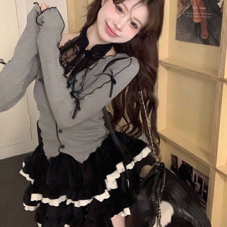 kawaiies-softtoys-plushies-kawaii-plush-Harajuku Goth Ribbon Skirt Two Piece Set Apparel