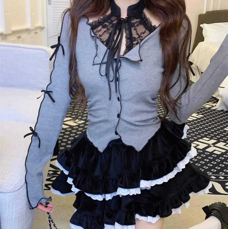 kawaiies-softtoys-plushies-kawaii-plush-Harajuku Goth Ribbon Skirt Two Piece Set Apparel
