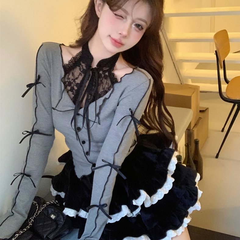kawaiies-softtoys-plushies-kawaii-plush-Harajuku Goth Ribbon Skirt Two Piece Set Apparel