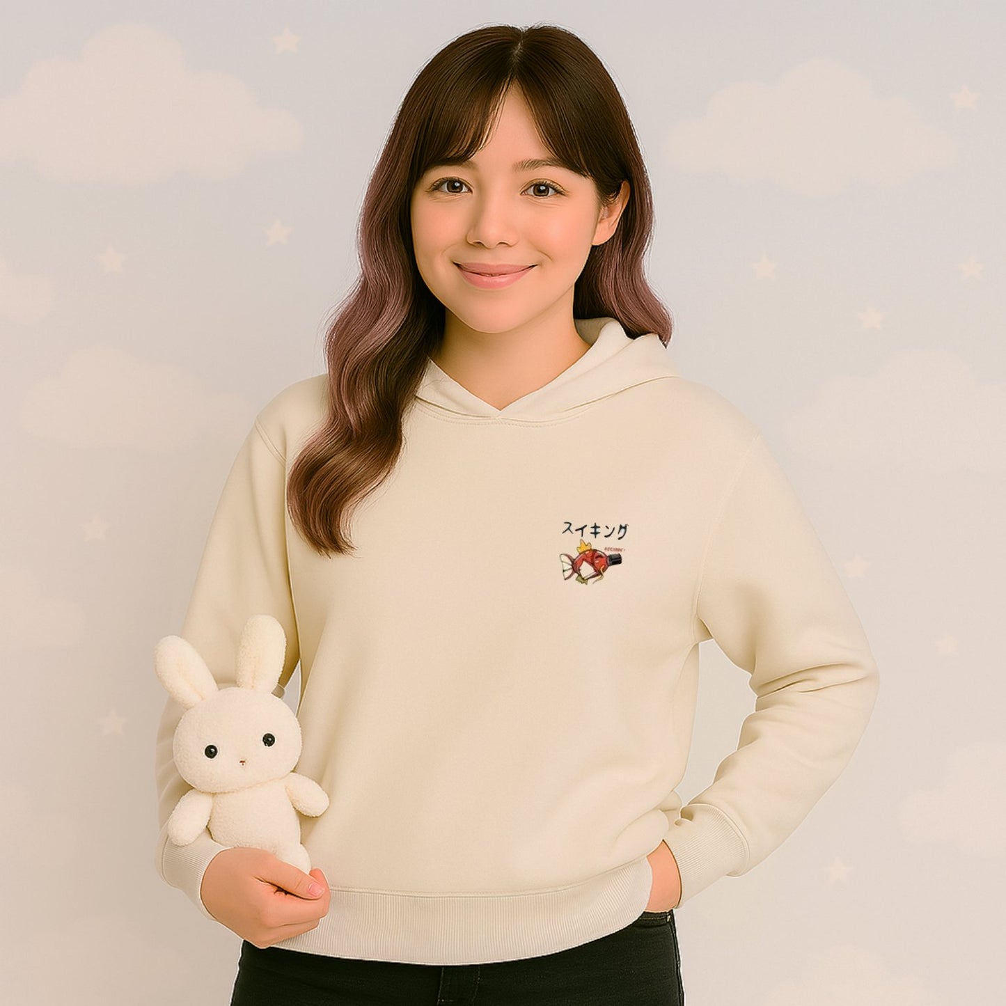 kawaiies-softtoys-plushies-kawaii-plush-Harajuku Japanese Fish Konnichiwa Poster Unisex Hoodie Apparel