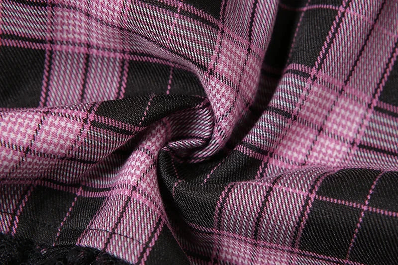 kawaiies-softtoys-plushies-kawaii-plush-Harajuku Lolita Gothic Black Pink Laced Plaid Pleated Skirt Apparel