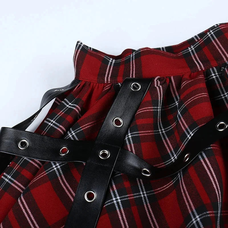 kawaiies-softtoys-plushies-kawaii-plush-Harajuku Lolita Gothic Rouge Red Laced Plaid Pleated Skirt Apparel