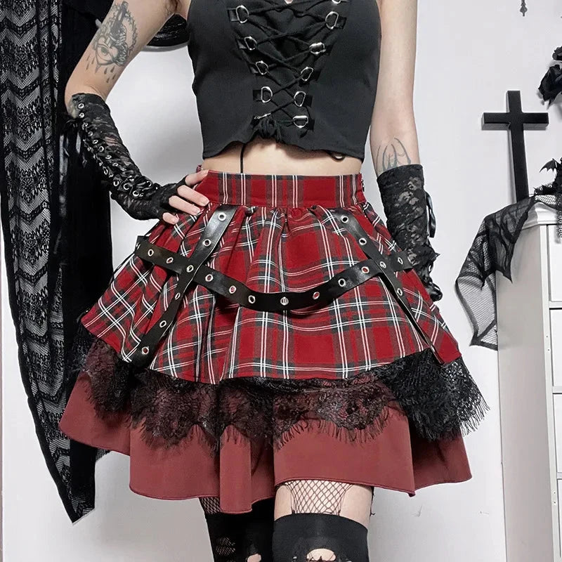 kawaiies-softtoys-plushies-kawaii-plush-Harajuku Lolita Gothic Rouge Red Laced Plaid Pleated Skirt Apparel 3XL