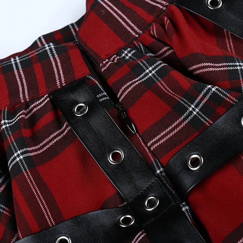 kawaiies-softtoys-plushies-kawaii-plush-Harajuku Lolita Gothic Rouge Red Laced Plaid Pleated Skirt Apparel