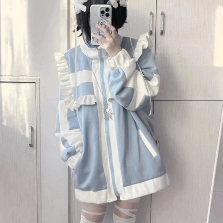 kawaiies-softtoys-plushies-kawaii-plush-Harajuku Y2k Wintercore Zipper Ruffle Women's Jacket Apparel