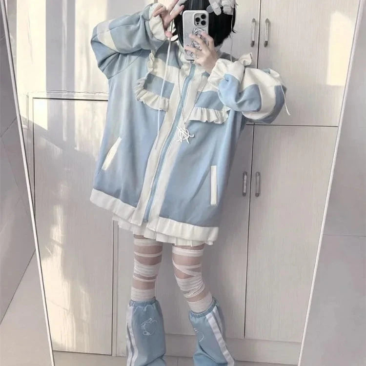 kawaiies-softtoys-plushies-kawaii-plush-Harajuku Y2k Wintercore Zipper Ruffle Women's Jacket Apparel
