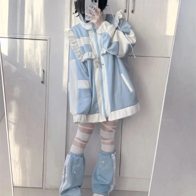 kawaiies-softtoys-plushies-kawaii-plush-Harajuku Y2k Wintercore Zipper Ruffle Women's Jacket Apparel L