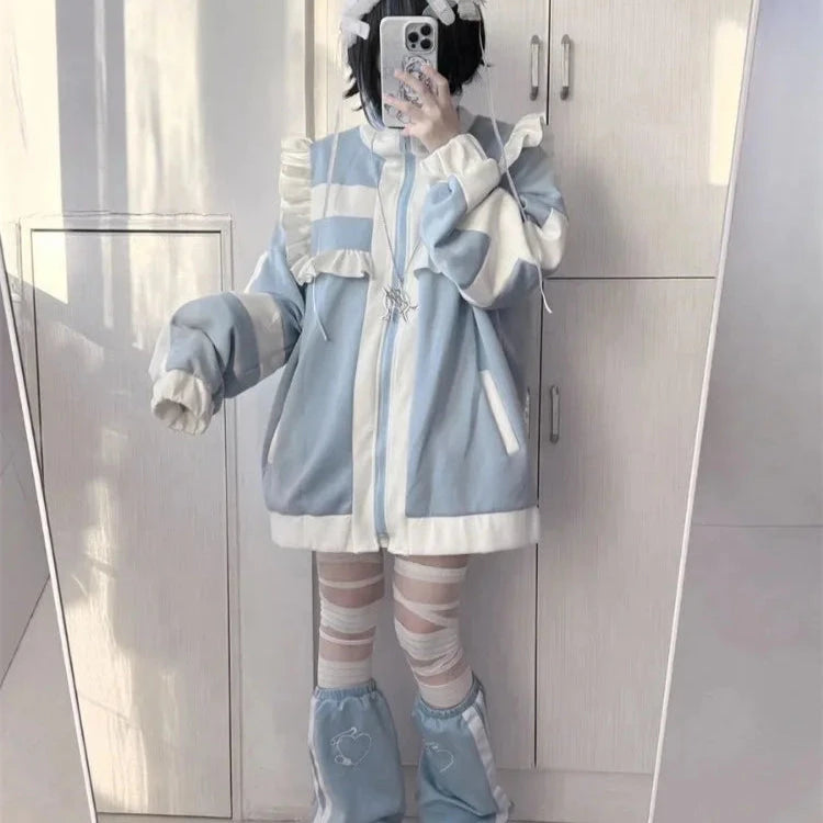 kawaiies-softtoys-plushies-kawaii-plush-Harajuku Y2k Wintercore Zipper Ruffle Women's Jacket Apparel XL