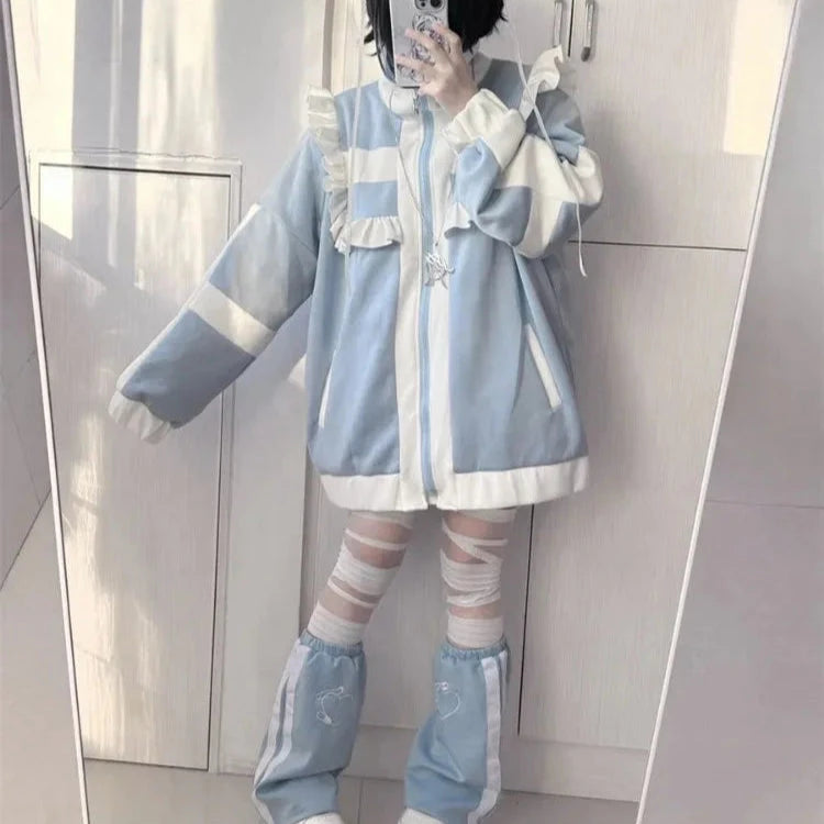 kawaiies-softtoys-plushies-kawaii-plush-Harajuku Y2k Wintercore Zipper Ruffle Women's Jacket Apparel XXL