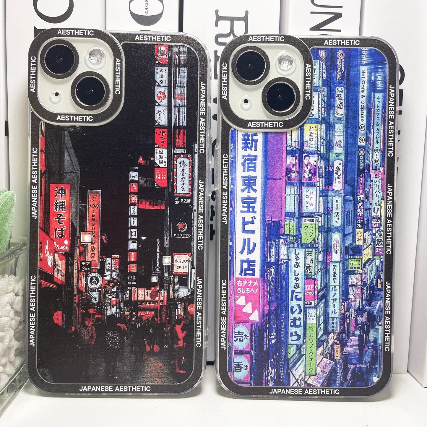 kawaiies-softtoys-plushies-kawaii-plush-Japanese Aesthetic Tokyo Neon Lights Black Hues iPhone Case Accessories