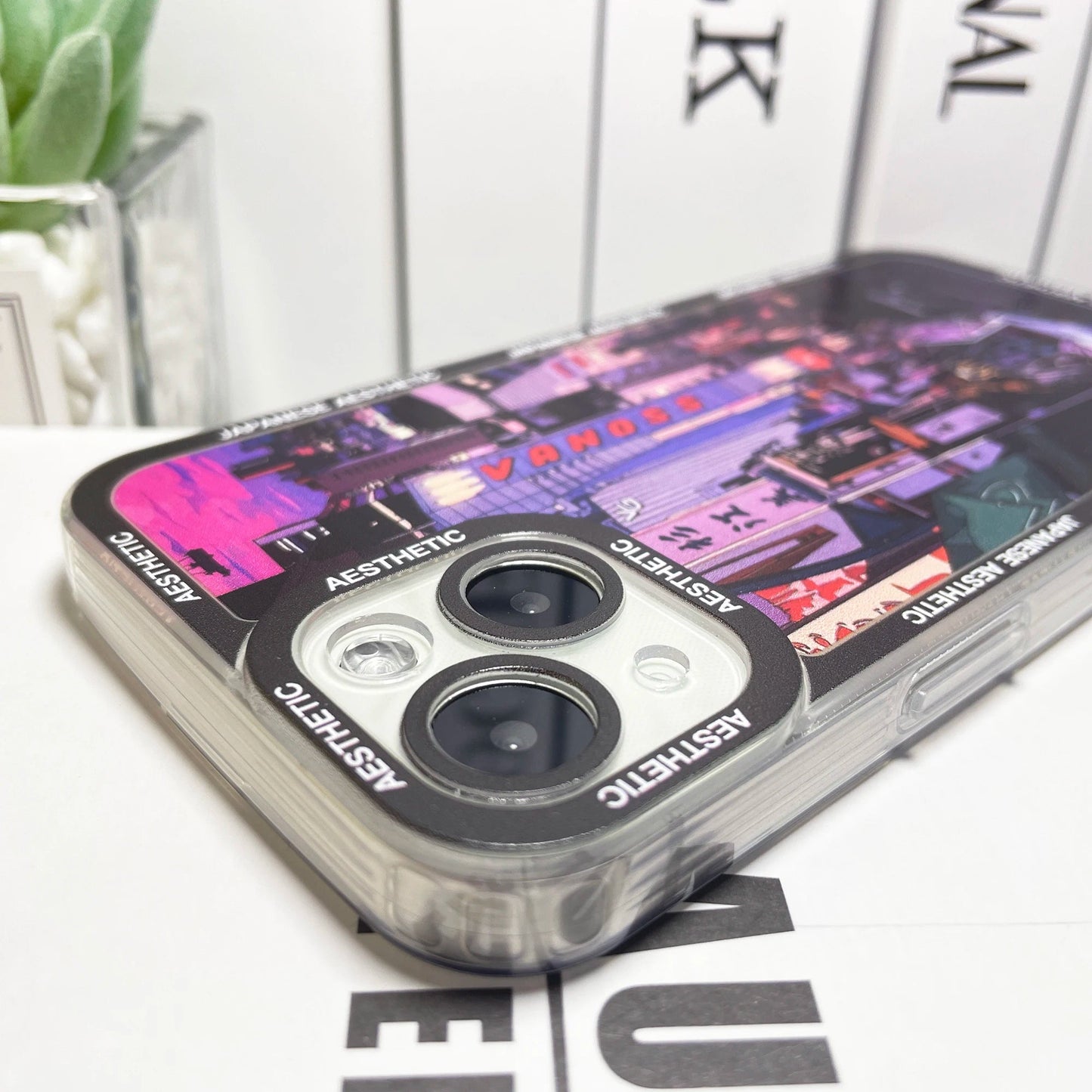 kawaiies-softtoys-plushies-kawaii-plush-Japanese Aesthetic Tokyo Neon Lights Purple Hues iPhone Case Accessories