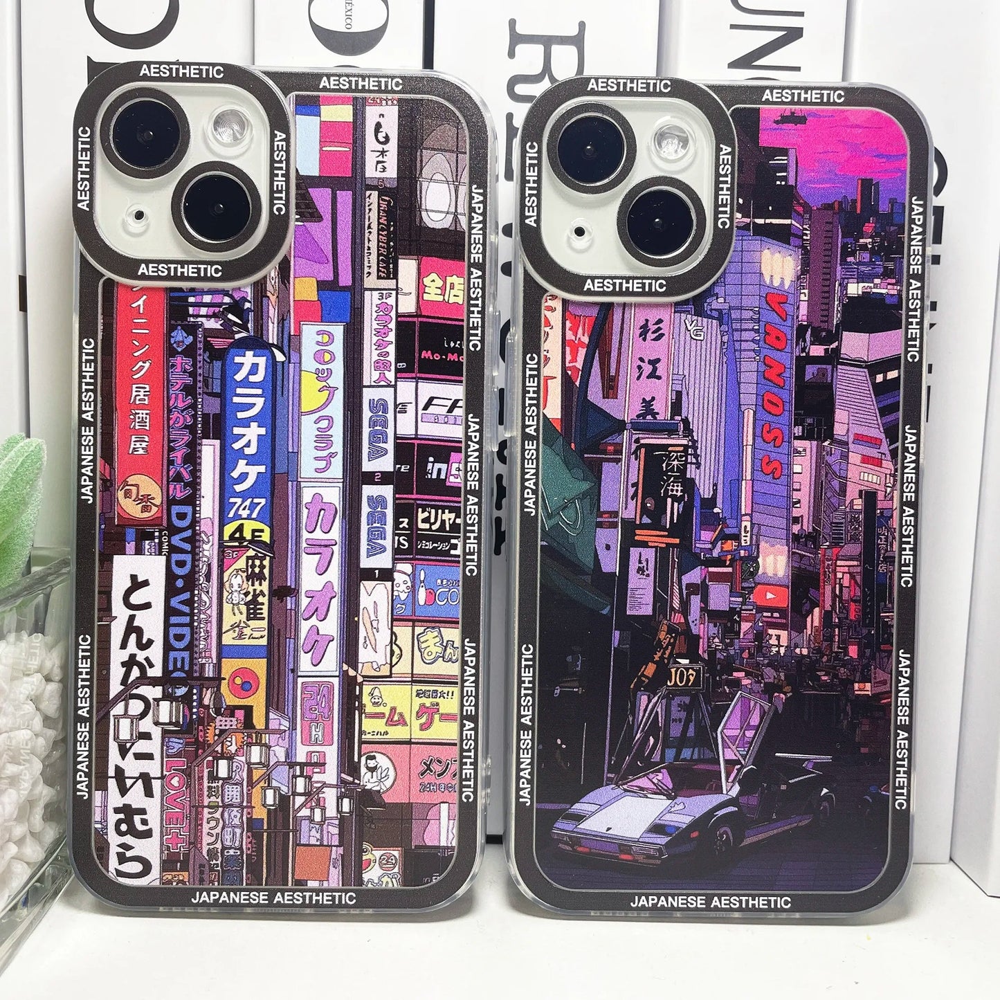 kawaiies-softtoys-plushies-kawaii-plush-Japanese Aesthetic Tokyo Neon Lights Purple Hues iPhone Case Accessories