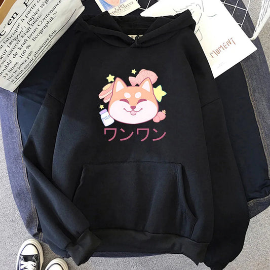 kawaiies-softtoys-plushies-kawaii-plush-Japanese Kawaii Shiba Inu Unisex Hoodie Apparel Black M