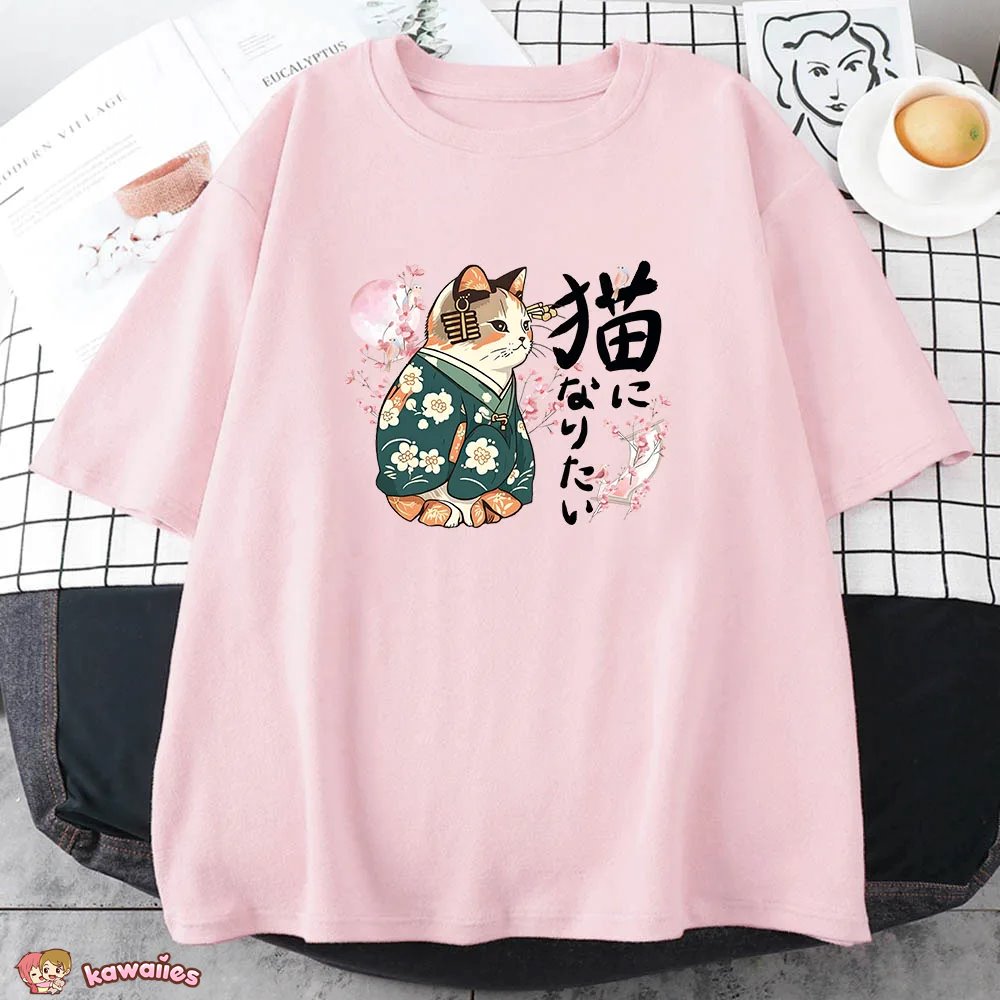 kawaiies-softtoys-plushies-kawaii-plush-Japanese Kimono Cat Sakura Kanji Unisex Tee Tops