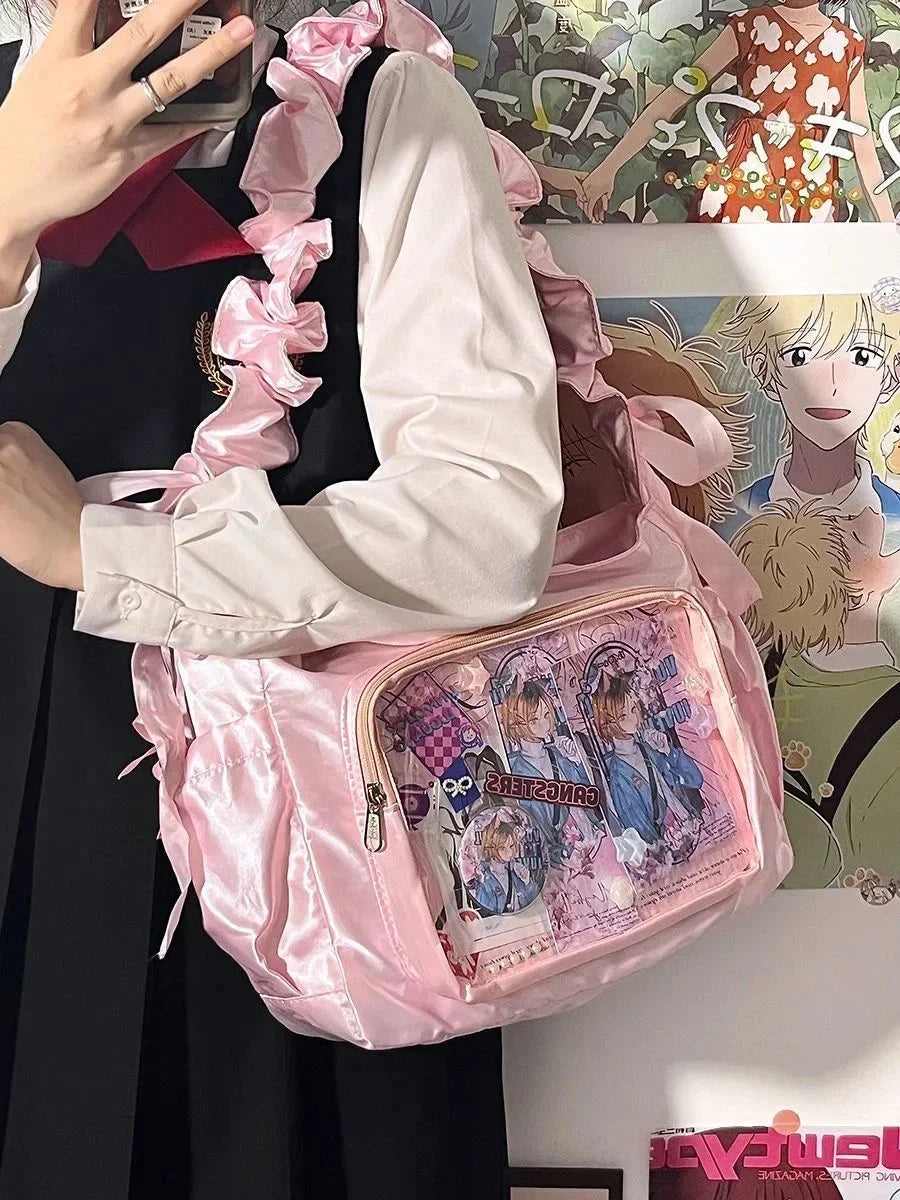 kawaiies-softtoys-plushies-kawaii-plush-Japanese Satin Handbag with Ruffled Shoulder Straps Bags