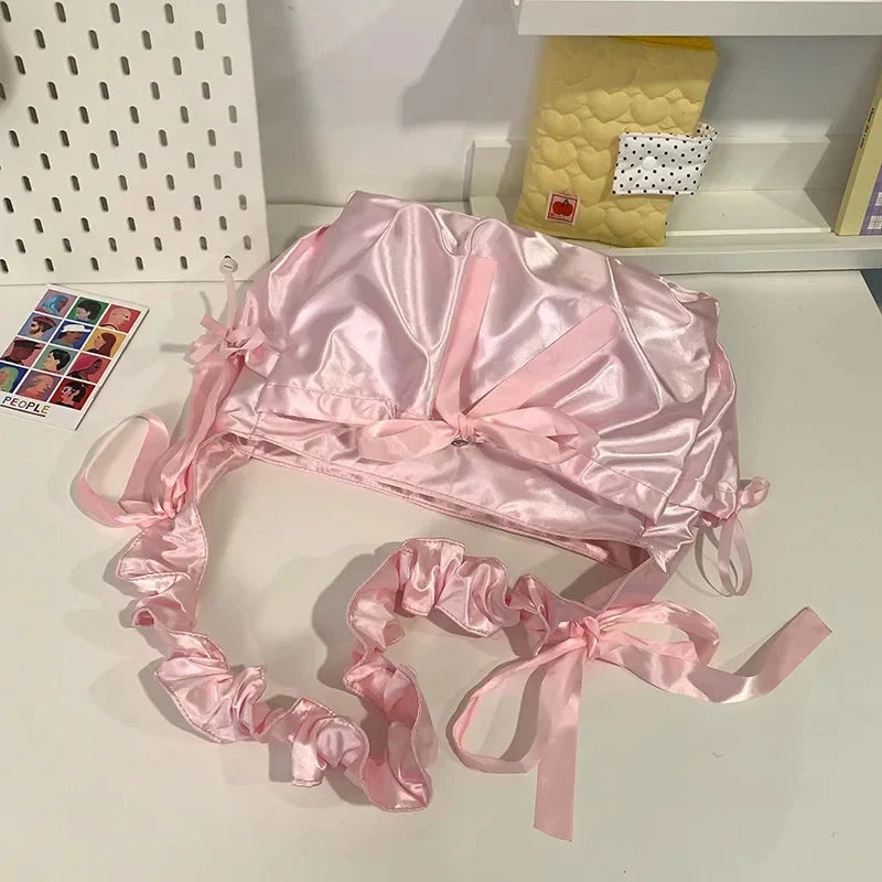 kawaiies-softtoys-plushies-kawaii-plush-Japanese Satin Handbag with Ruffled Shoulder Straps Bags Pink