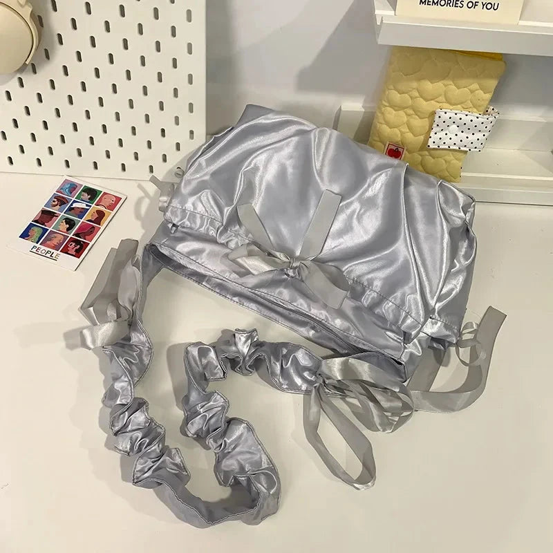 kawaiies-softtoys-plushies-kawaii-plush-Japanese Satin Handbag with Ruffled Shoulder Straps Bags Silver