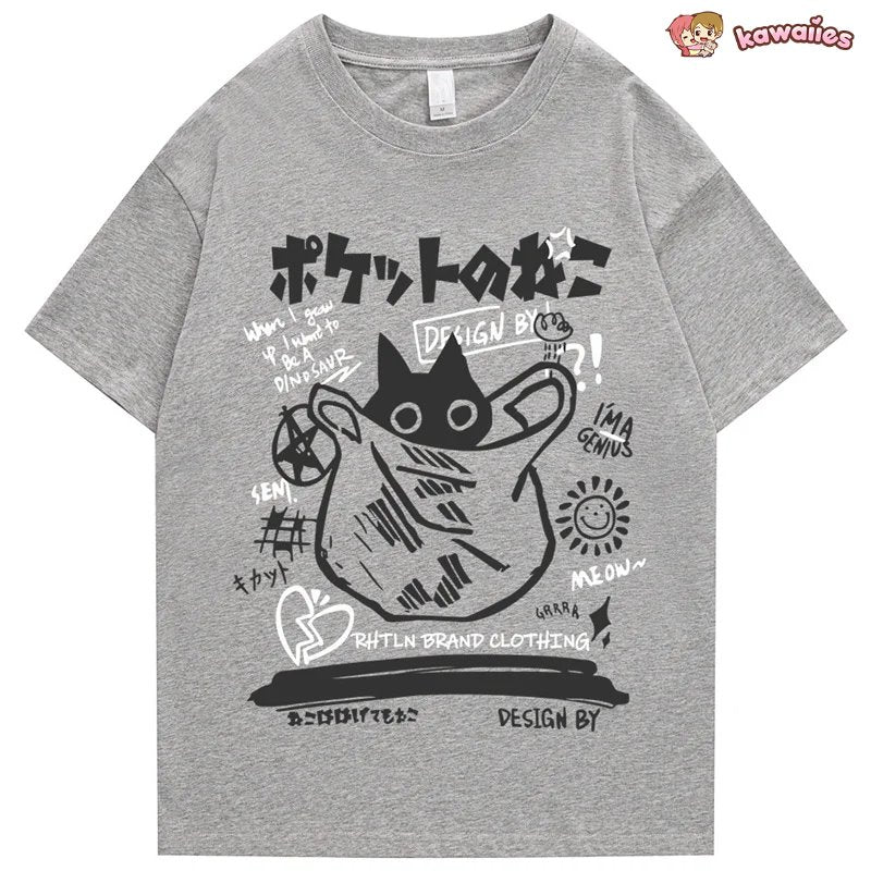 kawaiies-softtoys-plushies-kawaii-plush-Japanese-theme Black Cat in a Bag Unisex Tee Apparel