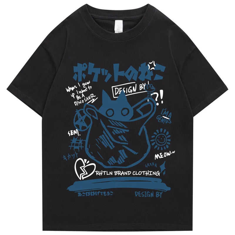 kawaiies-softtoys-plushies-kawaii-plush-Japanese-theme Black Cat in a Bag Unisex Tee Apparel Black S