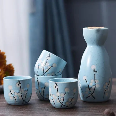 kawaiies-softtoys-plushies-kawaii-plush-Japanese-theme Sakura Blossom Ceramic Sake Set 5-Piece Cup Collection 2 Home Decor Blue