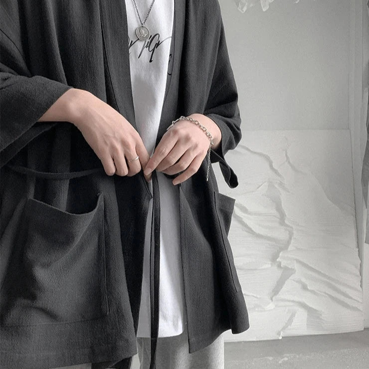 kawaiies-softtoys-plushies-kawaii-plush-Japanese-themed Black Midnight Purple Minimalist Men’s Kimono Jacket Kimono