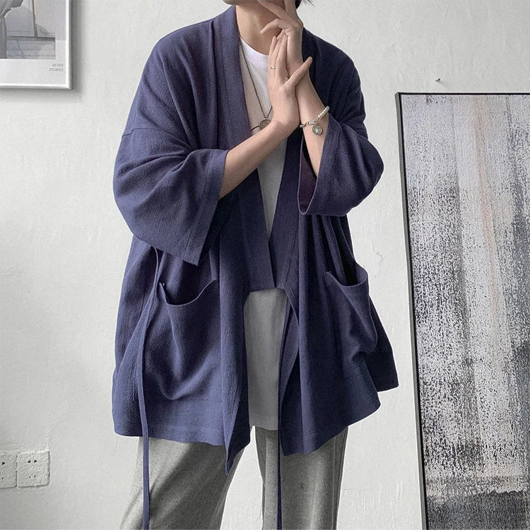 kawaiies-softtoys-plushies-kawaii-plush-Japanese-themed Black Midnight Purple Minimalist Men’s Kimono Jacket Kimono