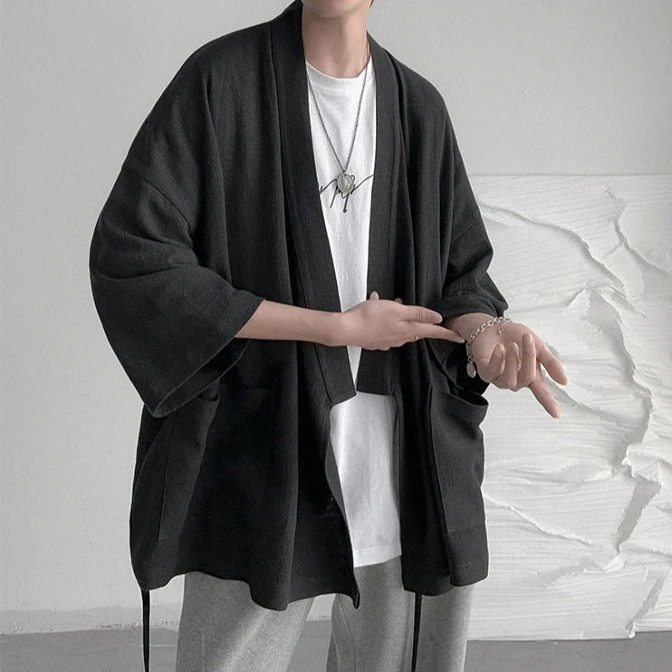 kawaiies-softtoys-plushies-kawaii-plush-Japanese-themed Black Midnight Purple Minimalist Men’s Kimono Jacket Kimono