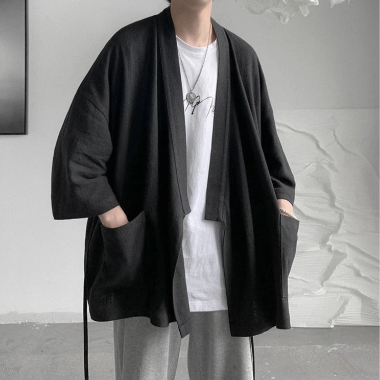 kawaiies-softtoys-plushies-kawaii-plush-Japanese-themed Black Midnight Purple Minimalist Men’s Kimono Jacket Kimono