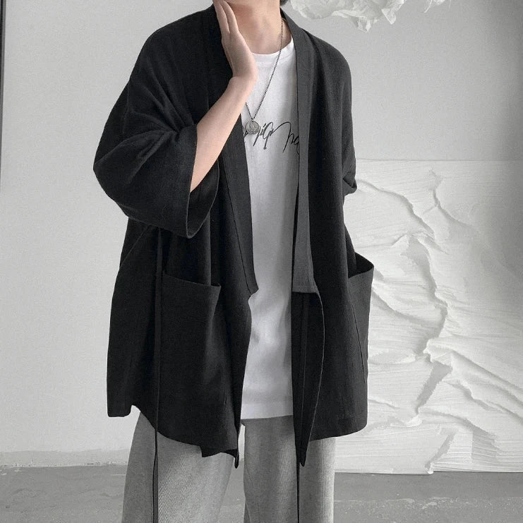 kawaiies-softtoys-plushies-kawaii-plush-Japanese-themed Black Midnight Purple Minimalist Men’s Kimono Jacket Kimono