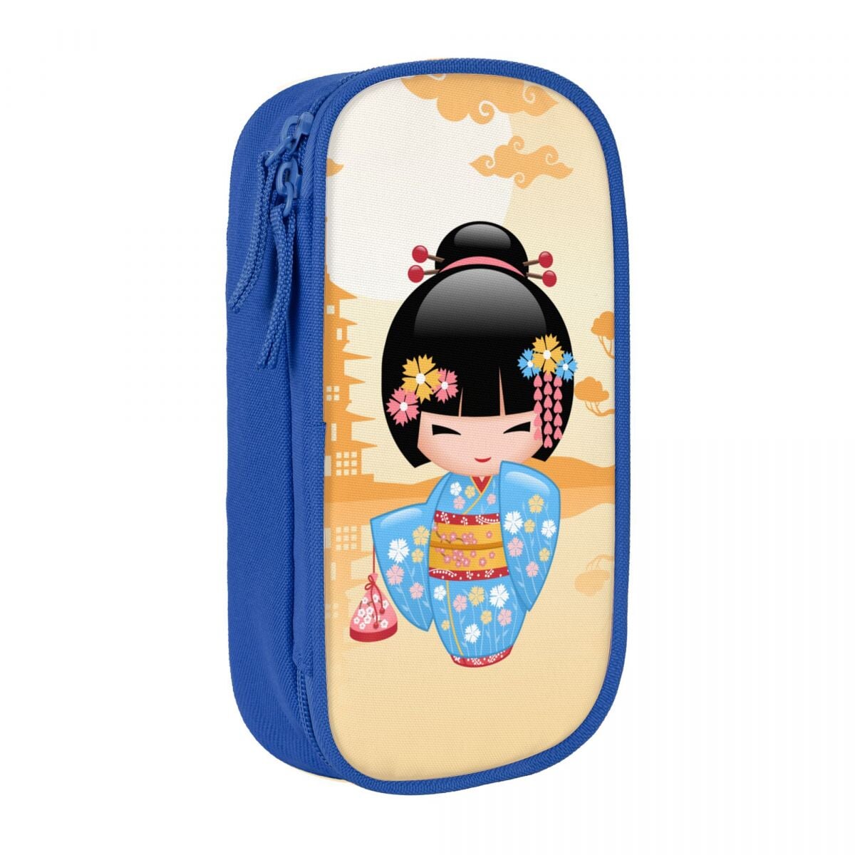 kawaiies-softtoys-plushies-kawaii-plush-Japanese-themed Blue Kokeshi Doll Sunset Pencil Case Pencil Case Blue