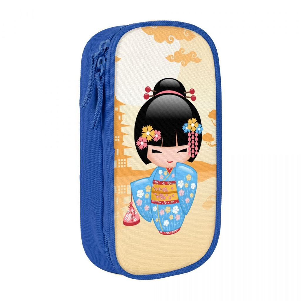 kawaiies-softtoys-plushies-kawaii-plush-Japanese-themed Blue Kokeshi Doll Sunset Pencil Case Pencil Case Blue 