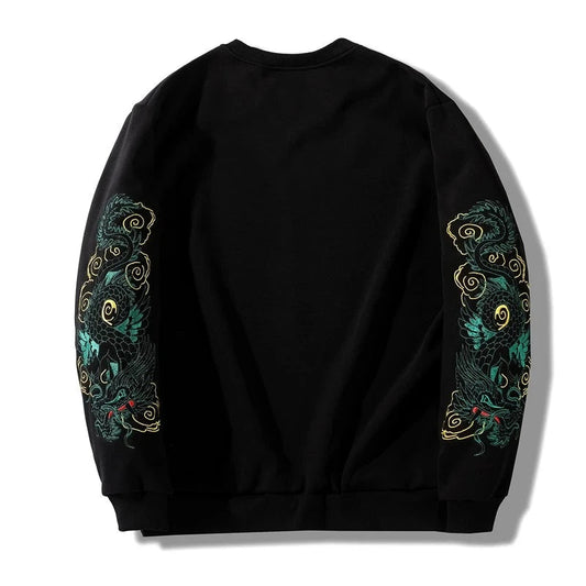 kawaiies-softtoys-plushies-kawaii-plush-Japanese-themed Emerald Dragon Embroidery Unisex Black Sweatshirt Apparel