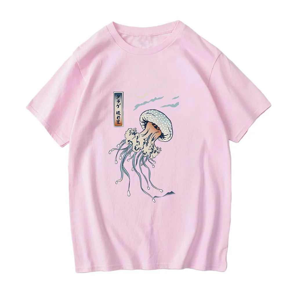 kawaiies-softtoys-plushies-kawaii-plush-Japanese-themed Floating Jellyfish Unisex Tee Apparel Pink XS