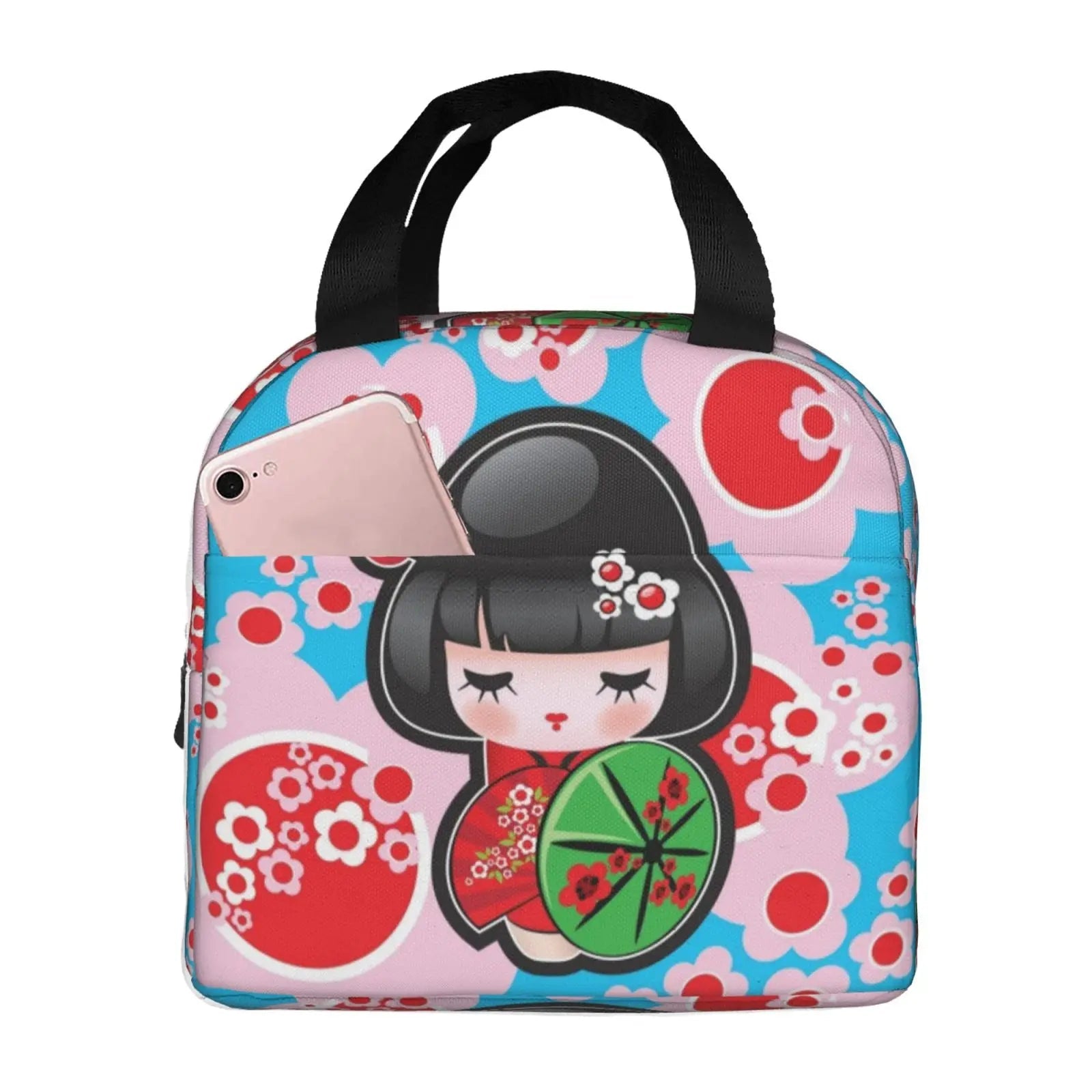 kawaiies-softtoys-plushies-kawaii-plush-Japanese-themed Keiko Kokeshi Doll Insulated Lunch Bag Collection Bag