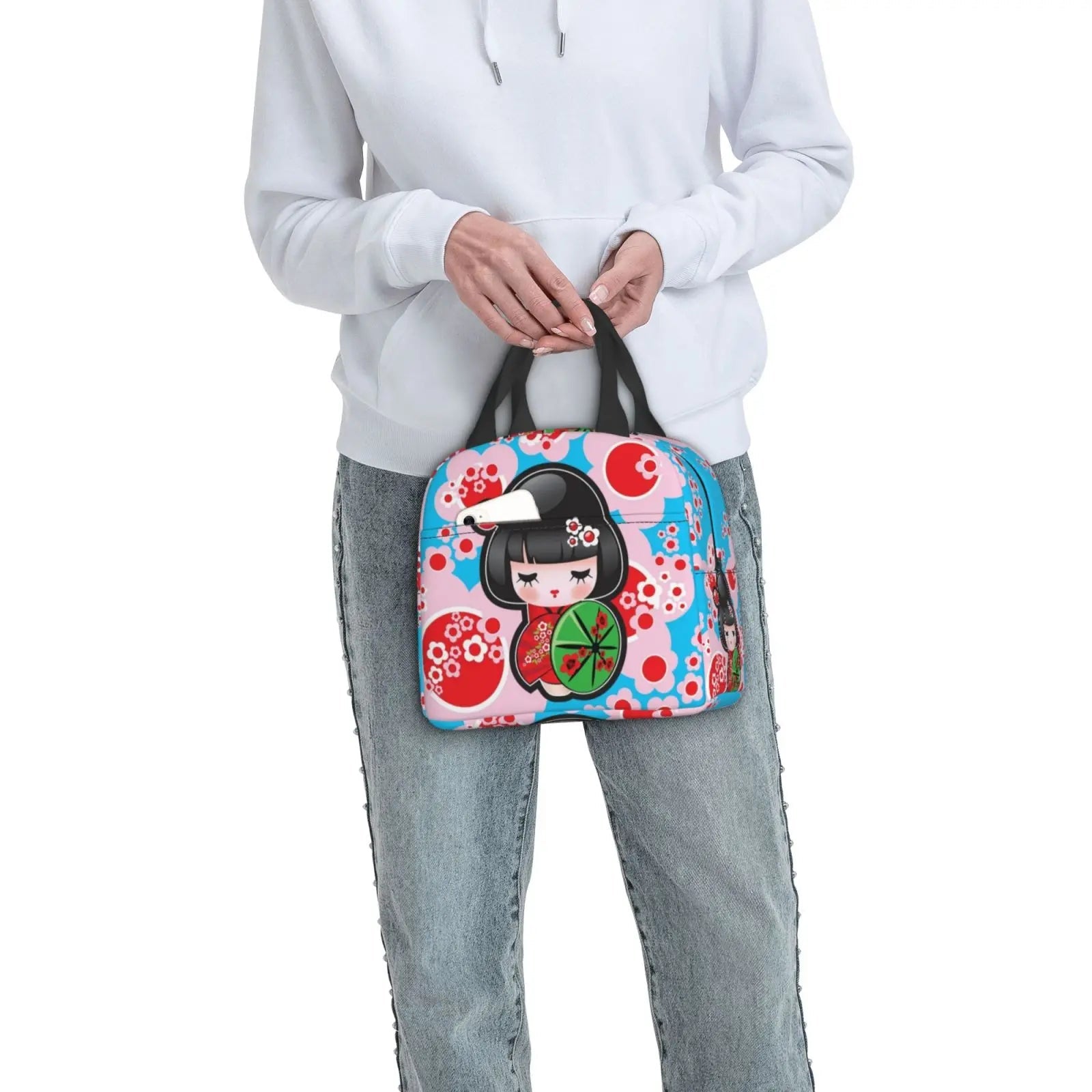 kawaiies-softtoys-plushies-kawaii-plush-Japanese-themed Keiko Kokeshi Doll Insulated Lunch Bag Collection Bag