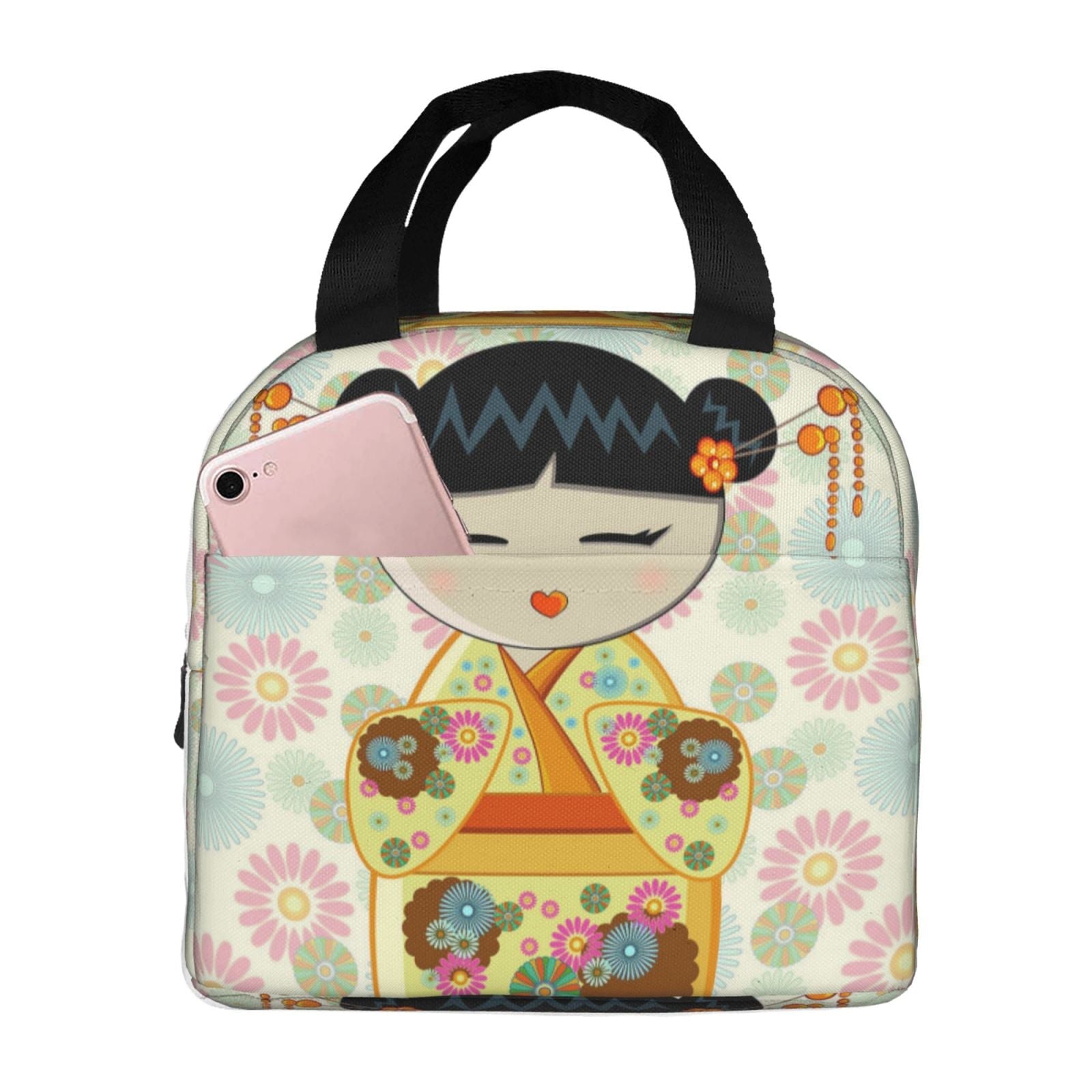 kawaiies-softtoys-plushies-kawaii-plush-Japanese-themed Keiko Kokeshi Doll Insulated Lunch Bag Collection Bag Cream