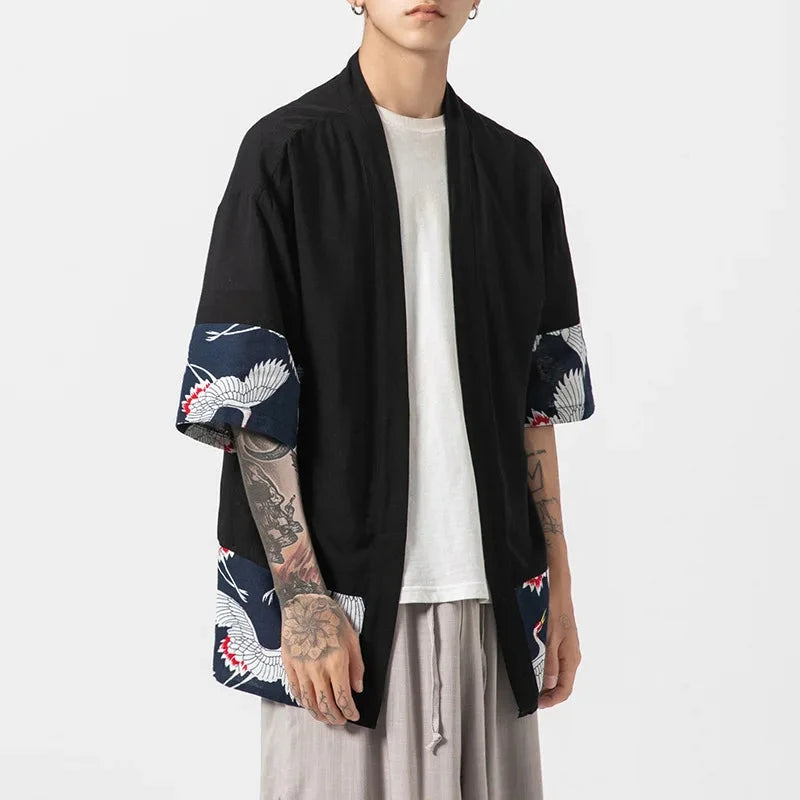 kawaiies-softtoys-plushies-kawaii-plush-Japanese-themed Minimalist Crane Men’s Kimono Jacket Apparel