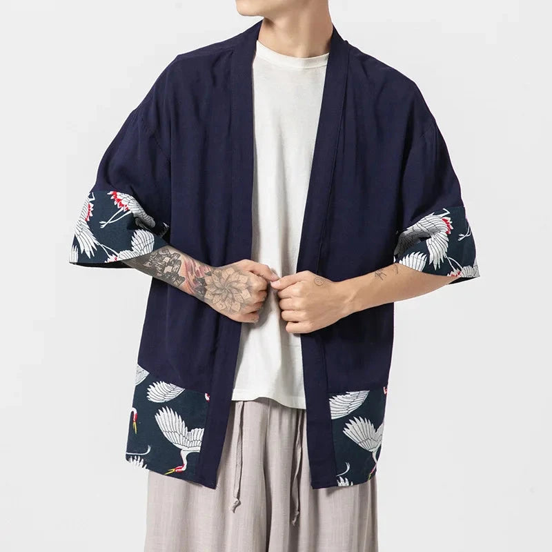 kawaiies-softtoys-plushies-kawaii-plush-Japanese-themed Minimalist Crane Men’s Kimono Jacket Apparel