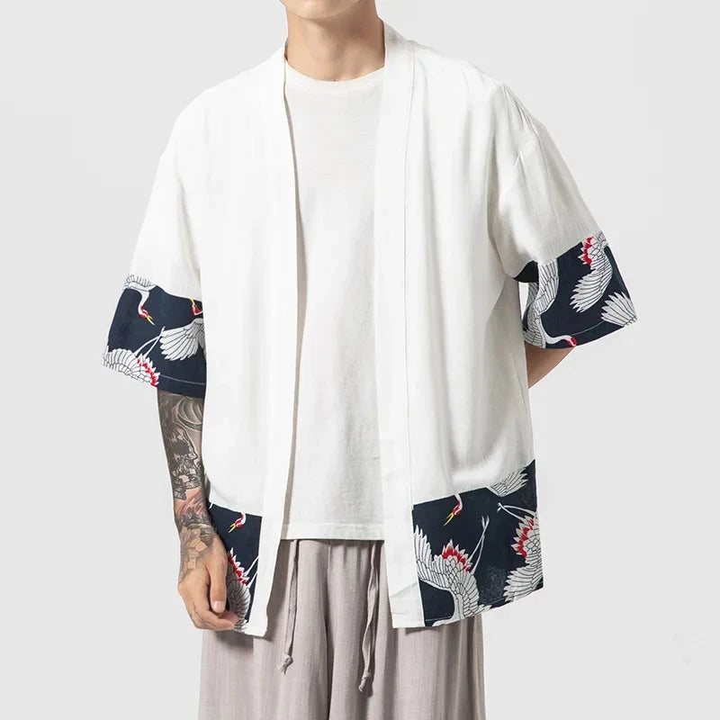 kawaiies-softtoys-plushies-kawaii-plush-Japanese-themed Minimalist Crane Men’s Kimono Jacket Apparel