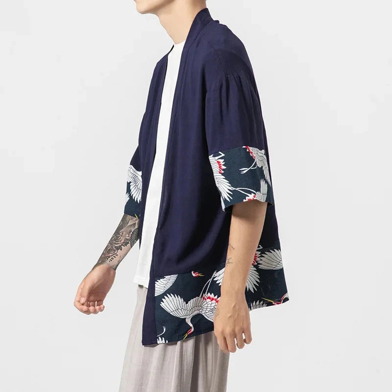 kawaiies-softtoys-plushies-kawaii-plush-Japanese-themed Minimalist Crane Men’s Kimono Jacket Apparel