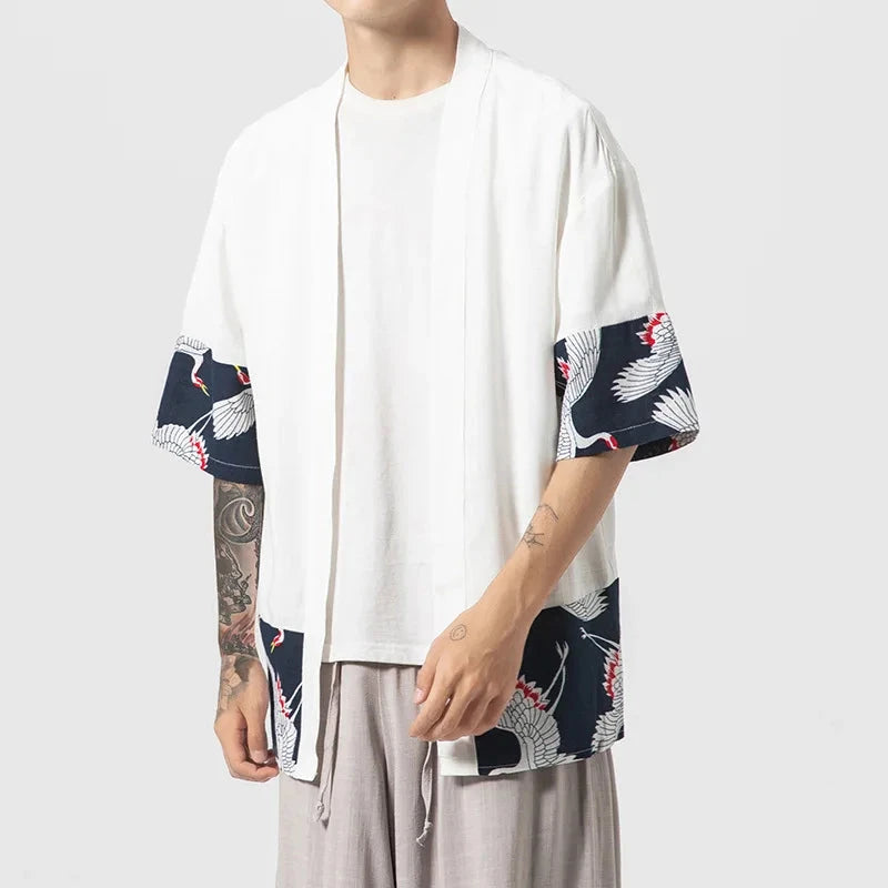 kawaiies-softtoys-plushies-kawaii-plush-Japanese-themed Minimalist Crane Men’s Kimono Jacket Apparel White M