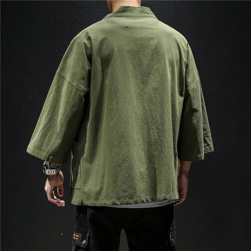 kawaiies-softtoys-plushies-kawaii-plush-Japanese-themed Moss Green Charcoal Grey Men’s Kimono Jacket Kimono