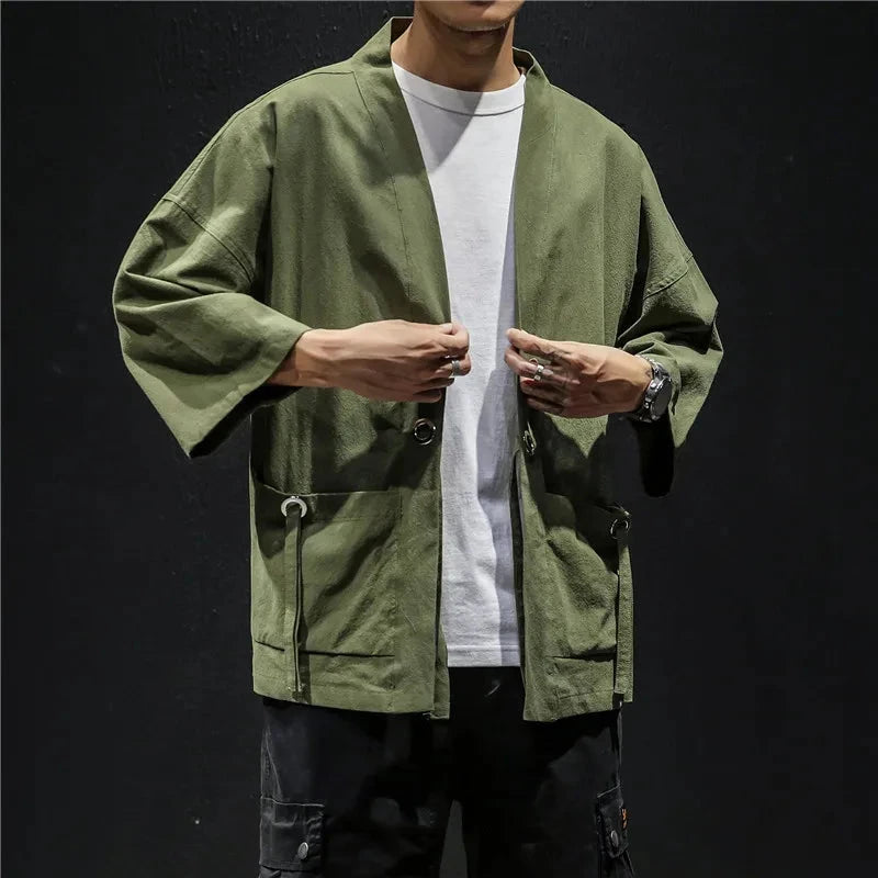 kawaiies-softtoys-plushies-kawaii-plush-Japanese-themed Moss Green Charcoal Grey Men’s Kimono Jacket Kimono