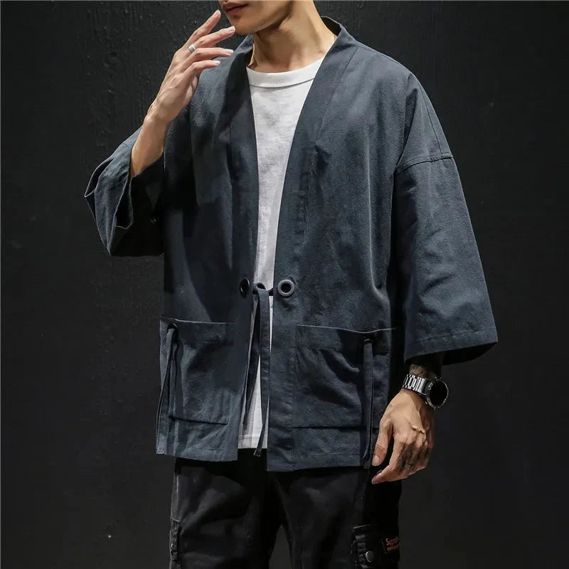 kawaiies-softtoys-plushies-kawaii-plush-Japanese-themed Moss Green Charcoal Grey Men’s Kimono Jacket Kimono